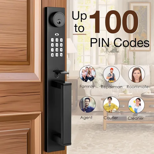 Vista 2 de Tinewa Juego de 1 cerradura de puerta de entrada sin llave, mango de teclado electrónico con cerrojo, cerradura inteligente con control