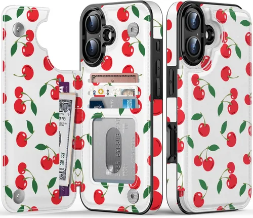Vista 121 de FUNMIKO Funda tipo cartera para iPhone 13 con tarjetero, bloqueo RFID, protección de grado militar y obras de arte impresas con rayos UV, cierre