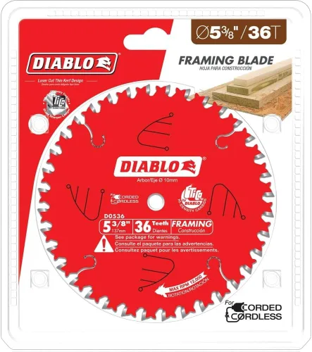 Vista 2 de Diablo Hoja de sierra de corte de acabado - Ideal para sierras portátiles y de baja potencia - Diámetro de 5 3/8", 36 dientes ATB, eje de 10 mm