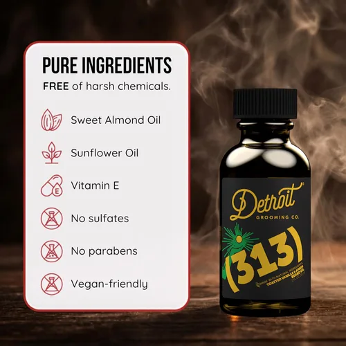 Vista 6 de Detroit Grooming Co. Aceite para barba 313 Fórmula natural, 1 oz