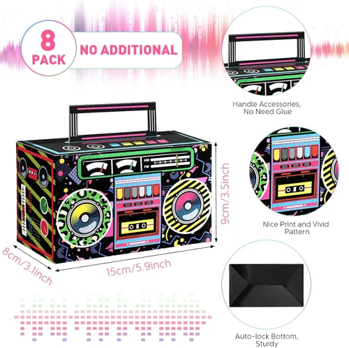Vista 2 de Cajas de recuerdo de fiesta de los años 80, caja de regalo novedosa, cajas de papel de dulces de los años 80, decoraciones de radio retro de los 80
