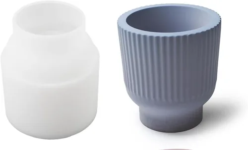 Vista 8 de Moldes redondos para tarros de velas, moldes de silicona cilíndrica creativa, moldes para hacer botellas redondas de rayas de hormigón