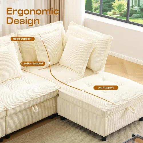 Vista 4 de Sofá modular modular en forma de L de 102.5 pulgadas con almacenamiento, sofá de asiento profundo de 4 plazas con cojines copetudos y almohadas