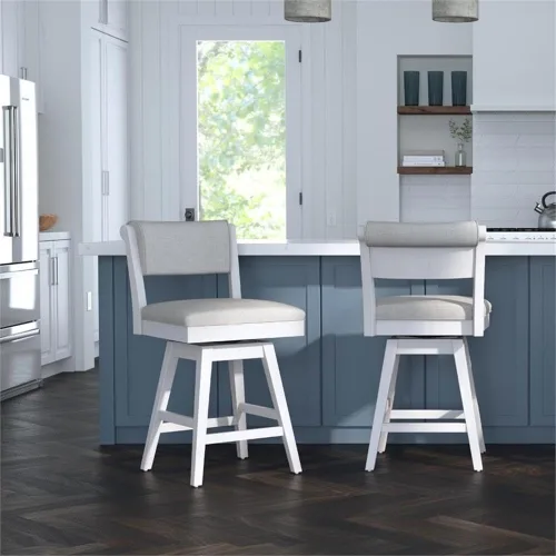 Vista 6 de Hillsdale Clarion Taburete giratorio tapizado de madera y altura de mostrador, color blanco mar