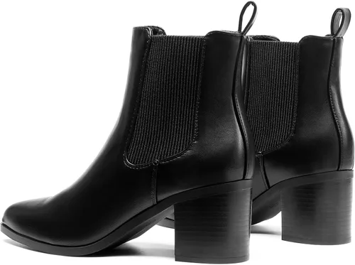 Vista 4 de DREAM PAIRS Botines Chelsea elásticos retro para mujer, a la moda, tacón bajo y grueso, puntera puntiaguda, botines de tacón de otoño