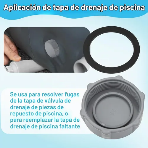 Vista 6 de GJK P01006 Tapa de válvula de drenaje de repuesto para piscina Coleman sobre el suelo, tapa de drenaje resistente gris sobre la piscina