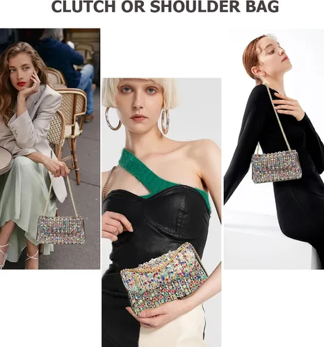 Vista 2 de Bolsos de mano con diamantes de imitación para mujer, bolsos de hombro con cadena, bolsas de noche brillantes para cóctel, graduación, fiesta, boda