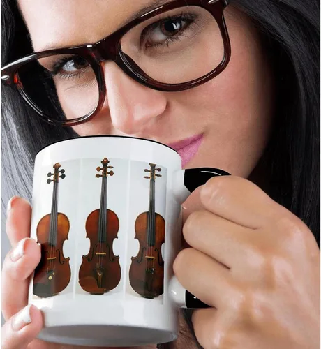 Vista 2 de 3dRose (mug_34744_4) Taza negra de dos tonos con 3 violines antiguos, 11 onzas Blanco