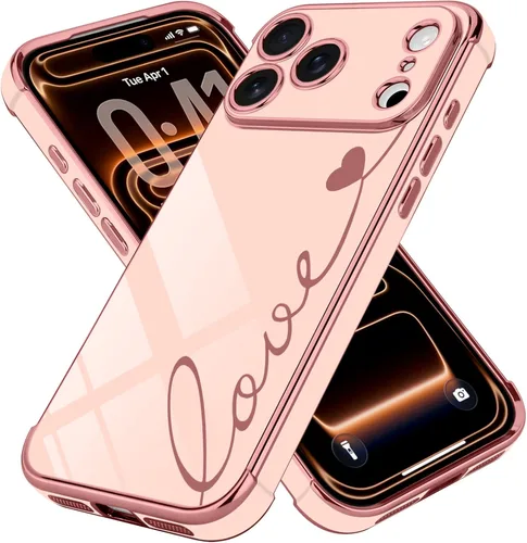 Vista 44 de LCHULLE Funda compatible con iPhone 12 para mujeres y niñas, bonito diseño de corazón de amor con enchapado de lujo, cubierta de TPU suave a prueba
