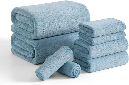 Vista 59 de Juego de toallas de baño de 8 piezas 2 toallas de baño grandes de gran tamaño, 2 toallas de mano y 4 paños Juego de toallas de baño ultrasuaves
