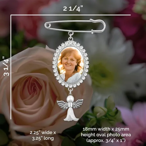 Vista 5 de Encanto de foto simple para ramo de boda, recuerdo conmemorativo con diamantes de imitación, pin de boutonniere, regalo conmemorativo para madre