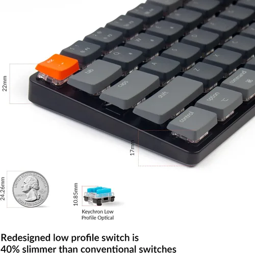 Vista 5 de Keychron K7 - Teclado de computadora con 68 teclas ultra delgado RGB retroiluminado en caliente para Mac Windows teclado mecánico inalámbrico