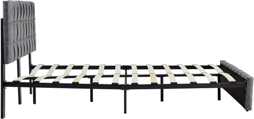 Vista 7 de Anwick Moderna cama de plataforma tapizada con cabecera ajustable, marco de cama tamaño King, marco de cama de tela tecnológica con botones