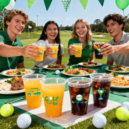 Vista 6 de 100 vasos de plástico para pelotas de golf, 16 onzas, color verde, desechables, vasos de plástico desechables para deportes, cumpleaños, soltero