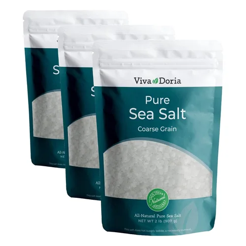 Vista 5 de Viva Doria Sal marina pura, grano grueso, 2 libras Ideal para molinillos de sal