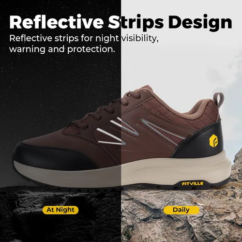 Vista 6 de FitVille Zapatos de senderismo anchos para hombre, repelentes al agua, para exteriores, zapatos de trabajo con soporte de arco, núcleo resistente