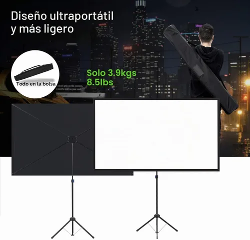Vista 4 de Pantalla de proyector con soporte, pantalla de proyector portátil y soporte, 60 pulgadas 16:9, pantalla de proyección al aire libre, marco