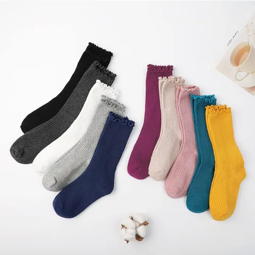 Vista 7 de KEREDA Calcetines con volantes para niñas, uniforme escolar, calcetines holgados para niños, 6 pares