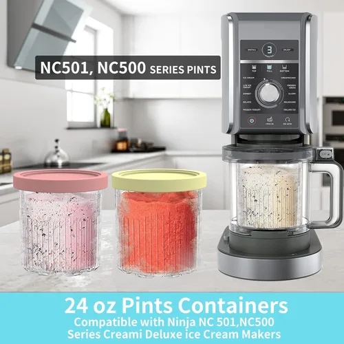 Vista 2 de Repuesto para pintas y tapas Ninja Creami – Paquete de 4 NC501, compatible con máquinas de helados Ninja NC501 NC500 Series Creami Deluxe