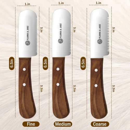 Vista 4 de FLAMIA & JABZ Cuchillo profesional para pelar a mano para el aseo de perros, herramienta para recortar, mango de madera Meranti rojo agarre