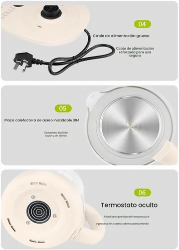Vista 4 de Olla para preservar la salud, hervidor eléctrico con control de temperatura, para sopa, gachas, té de hierbas, base de acero inoxidable, panel