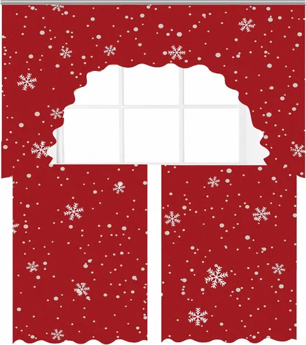 Vista 8 de Violet Linen Juego de cortinas de cocina de 3 piezas con estampado botánico botánico de Navidad