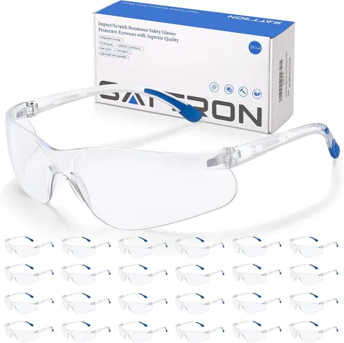 Vista 14 de Gafas de seguridad teñidas paquete de 48, lentes de humo oscuro con protección UV, gafas de sol de seguridad para hombres y mujeres, protección