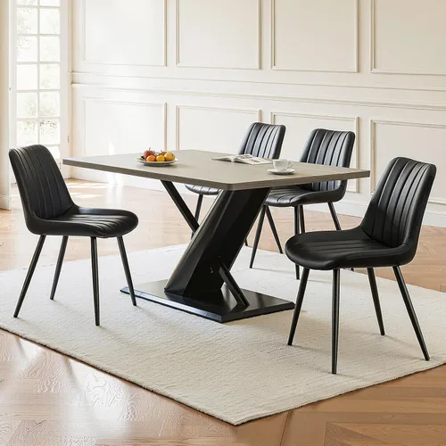 Vista 4 de TUKAILAi Juego de 2 sillas de comedor negras, sillas de piel sintética con patas de metal, sillas tapizadas para cocina, comedor, muebles modernos