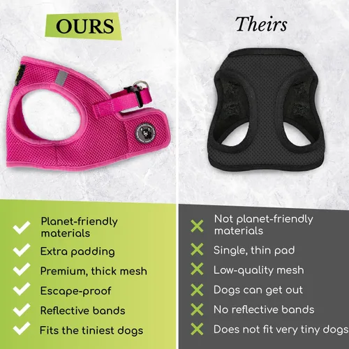 Vista 8 de EcoBark - Arnés para perro, arneses de taza de té ecológicos para perros XXS, XS y pequeños - Arnés reflectante y ajustable para cuerpo mini