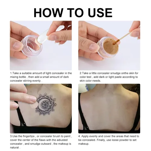 Vista 7 de Cubierta de tatuaje, corrector invisible impermeable para el cuerpo, piernas, contusiones, cicatrices, manchas oscuras, vitíligo, maquillaje