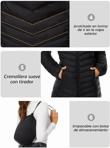 Vista 5 de ANOTHER CHOICE Women's Hooded Lightweight Packable Puffer Jacket Negro