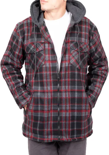 Vista 2 de Visive Chaqueta Sherpa de franela forrada para hombre, forro polar grueso, con cremallera, sudaderas grandes y altas, acolchadas a cuadros