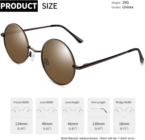 Vista 4 de Gafas de sol Joopin polarizadas, estilo Lennon, redondas, gafas de sol estilo hippy redondas para mujer y hombre