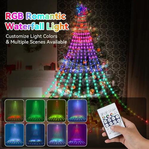 Vista 4 de Cadena de Luces de Navidad que Cambian de Color, 335 LED RGB con Control Remoto y Temporizador, Luces de Árbol de Navidad Impermeables