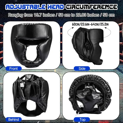 Vista 3 de Arrowbash Juego de 2 protectores de cabeza y guantes de boxeo para adultos, guantes de boxeo de 10 oz, protector de cara completa
