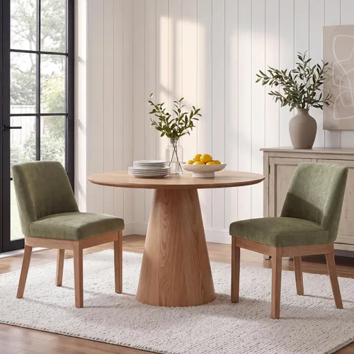Vista 13 de HNY Juego de 2 sillas de comedor modernas con cómodo soporte de espalda, sillas de comedor tapizadas de lino suave con patas de madera maciza