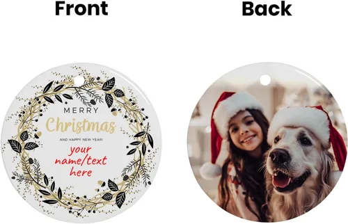 Vista 2 de Adornos de Navidad personalizados de cerámica, nuestro primer árbol de Navidad colgante 2023, decoración de regalo para Navidad, impresión