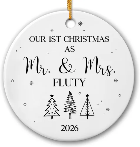 Vista 12 de Adorno de nuestra primera Navidad juntos, adorno de cerámica de Navidad personalizado para parejas, 1ª Navidad juntos, adorno de compromiso