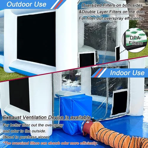 Vista 5 de Cabina de pintura inflable de 21.5 x 13 x 9 pies con sopladores de 950 W+450 W para piezas de automóviles y pintura de muebles, cabina de pintura