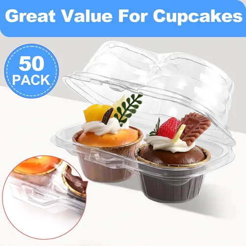 Vista 3 de 50 recipientes para cupcakes desechables, cajas de 2 cavidades para cupcakes