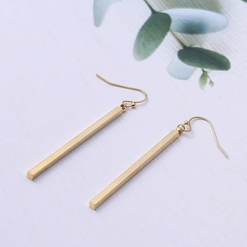 Vista 5 de Aretes largos de oro de 18 quilates con barra vertical, aretes de barra circular, joyería geométrica para mujeres y niñas
