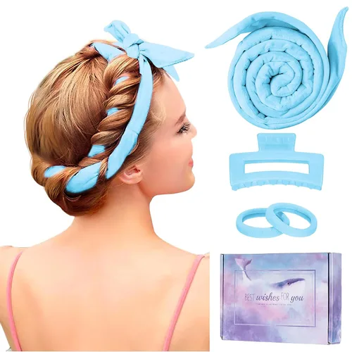 Vista 12 de Flylipu Diadema de Varilla Rizadora sin Calor, Mejorada de 60" Extra Larga, Rizadores de Cabello Suaves para Dormir, Rizos sin Calor para Niñas