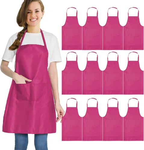 Vista 6 de 12 delantales verdes a granel resistentes a gotas de agua para mujeres y hombres, delantales de cocina con 2 bolsillos (24 x 28 pulgadas, verde)