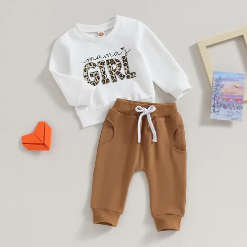 Vista 2 de Ropa para bebé niña "Daddy's Girl" con sudadera de manga larga y pantalones jogger elásticos, conjunto para otoño e invierno