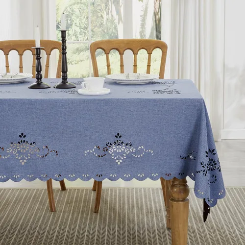 Vista 9 de Wracra Mantel redondo de macramé impermeable, estilo lino de granja, resistente a las arrugas, lavable, para interiores y exteriores