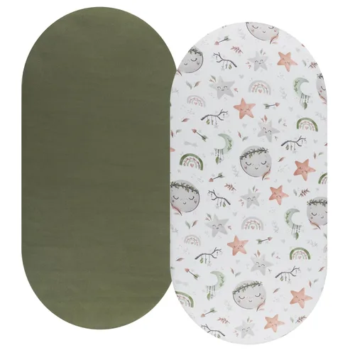 Vista 20 de Juego de sábanas de moisés, paquete de 2 sábanas bajeras ajustadas, elásticas ultra suaves, para colchón de cuna rectangular ovalada de reloj