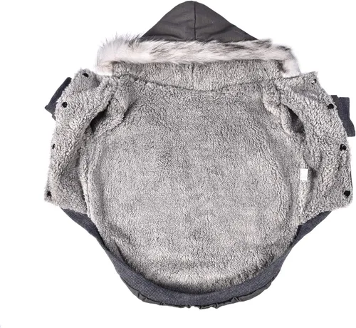 Vista 4 de Gabardina cálida con capucha para perro, resistente al viento, para clima frío (S, negro gris)