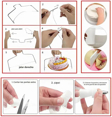 Vista 4 de ANSLYQA Kit de decoración de pasteles, 393 piezas con plato giratorio de aluminio para tartas, nivelador, 55 puntas de glaseado numerado + falda, 2
