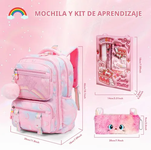 Vista 2 de Mochila Estética Kawaii Arcoíris