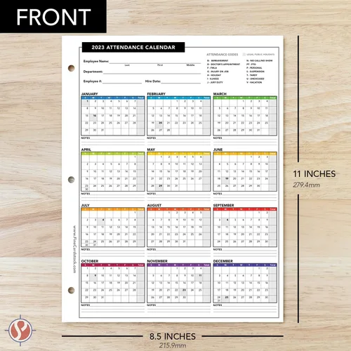 Vista 5 de Tarjeta de calendario de asistencia 2023 - Gran rastreador de trabajo para empleados Impreso en cartulina duradera y gruesa de 80 libras (216 gsm)
